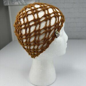 Created By Cyd Crochet Diamond Mesh Skull Beanie Copper‎ Brown Indian Cotton NEW